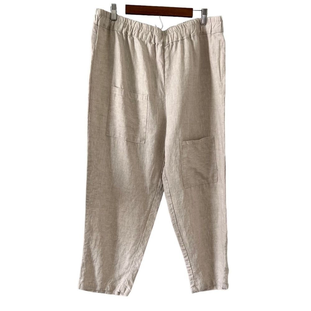 Mordenmiss Lagenlook Pull On Linen Pants In Oatmeal Size 2XL